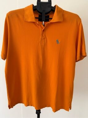 Jared Lang Orange Men’s Polo with Small Embroidered Dino